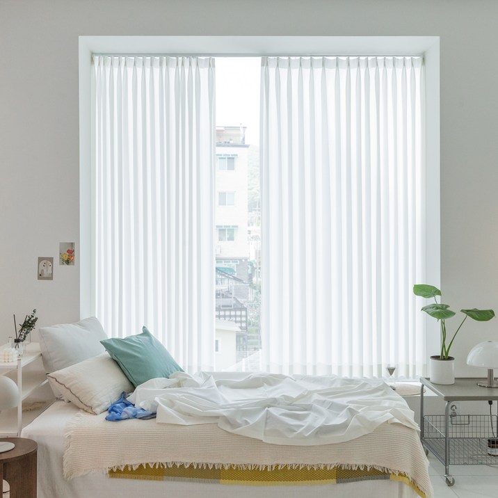 누구나 프라이빗 도톰 쉬폰 형상기억 나비주름 커튼 2p