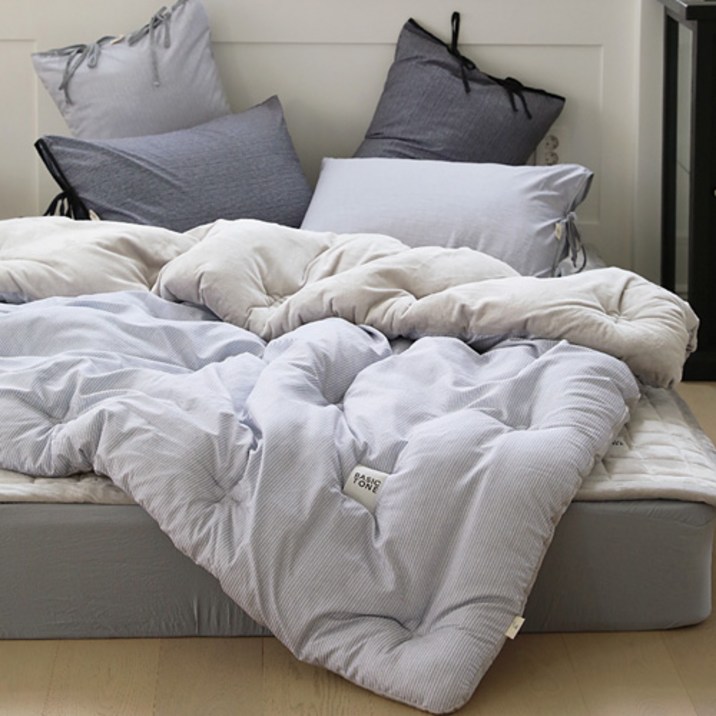 베이직톤 뉴욕시티 스트라이프 세미 극세사 차렵이불