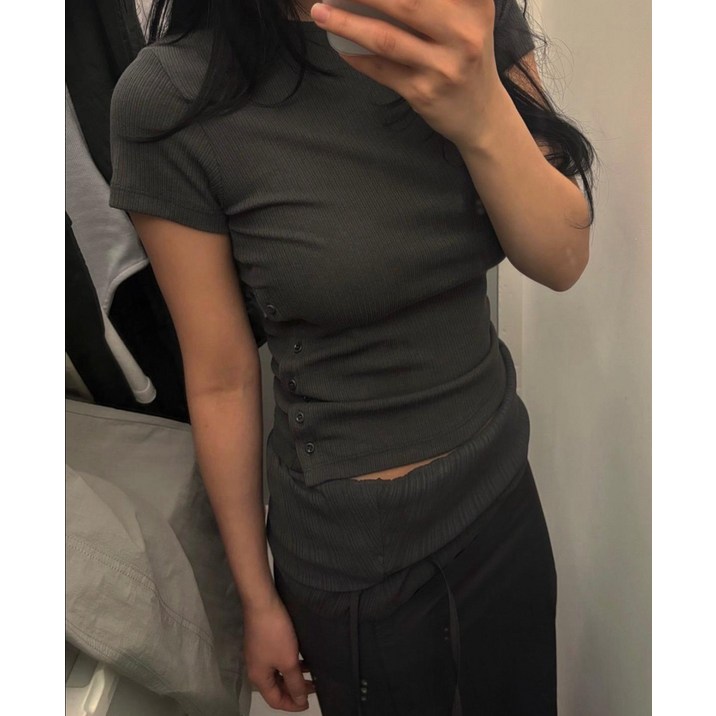 런던플랏 버튼골지 티 3color 25SS