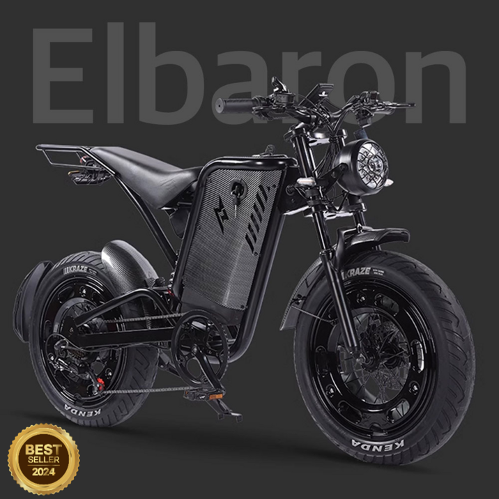 엘바론 25년형 전기자전거 신형 팻바이크 전동자전거 배달 출퇴근용 원버튼 스타트, 1개, 172cm, 블랙_15AH