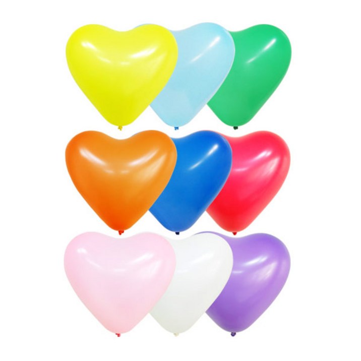 조이텍스 하트풍선 30.5Cm 일반 혼합 100입 / 전문가용 고무풍선 파티풍선 생일파티 이벤트풍선, 1개