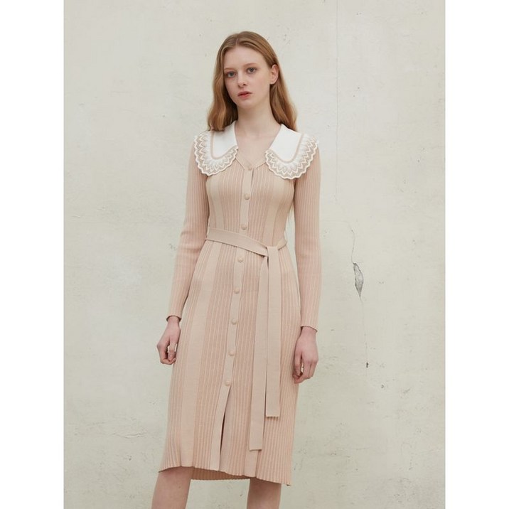 에고이스트 카라 장식 골지 니트 원피스 EN1KO161