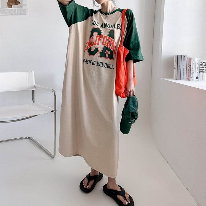 보리맘 캘리 래터링 나그랑 여름 빅사이즈 롱 원피스 Fc859