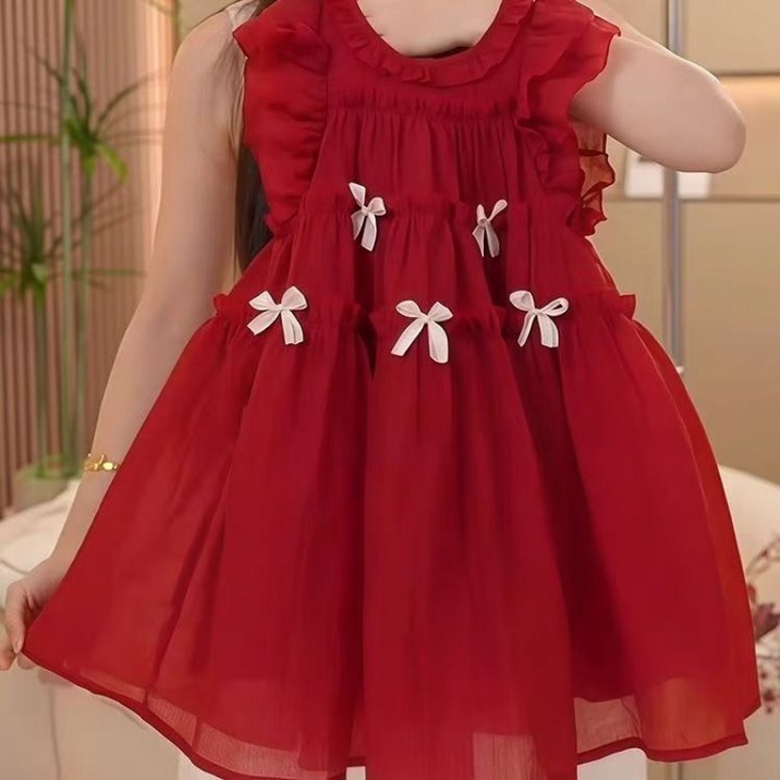해피유통 여아 귀여운 리본 장식 퍼프팔 원피스디자인14세 이상