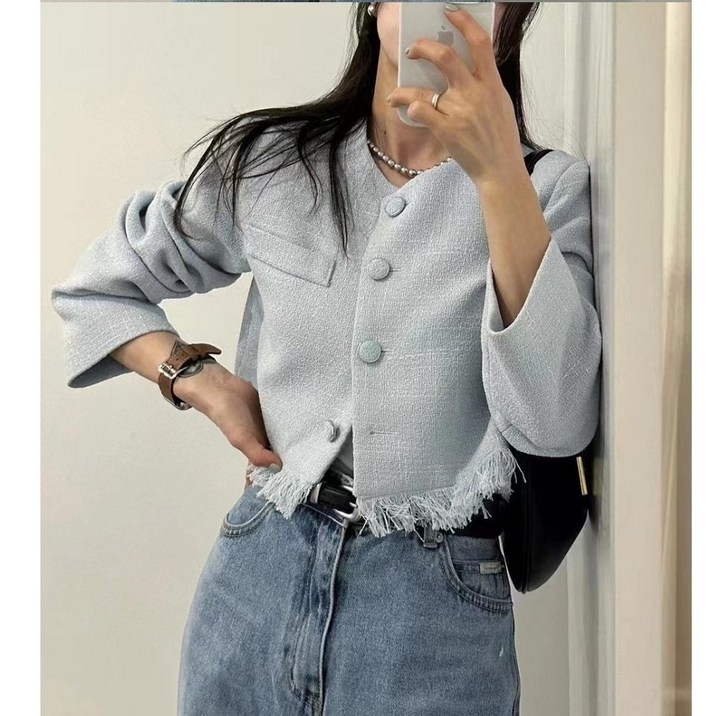 여성 봄 데일리 노카라 트위드 자켓 코디 여성 봄 데일리 노카라 트위드 자켓 코디