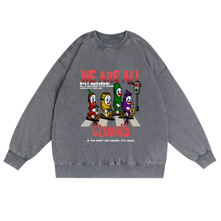 홀리마카로니 남녀공용 CLOWNS Friends 피그먼트 오버핏 프린팅 빅사이즈 스웻셔츠 맨투맨