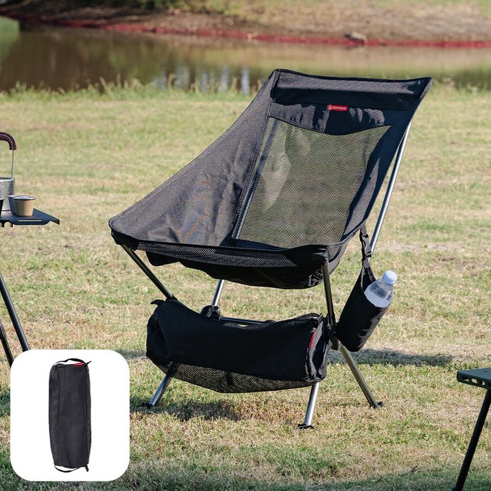 [Hoffdine 호프딘] 경량 접이식 야외 캠핑 의자 알루미늄 합금 등산 의자, 1개, 검은색