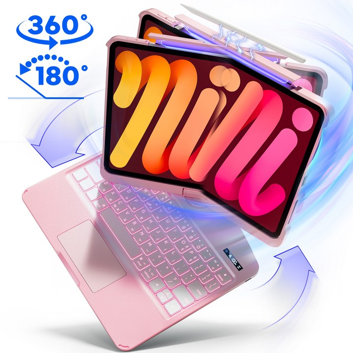 AITEWO 아이패드 호환 매직키보드 180도 360도 회전 케이스 펜슬수납 한국어 프로7/6/5/4/3세대 에어4/5/6/7 10.9인치 11인치12.9인치 13인치M2M3 M4, 에어5/4 10.9/에어6/7/프로4/3/2/1세대11, 1개