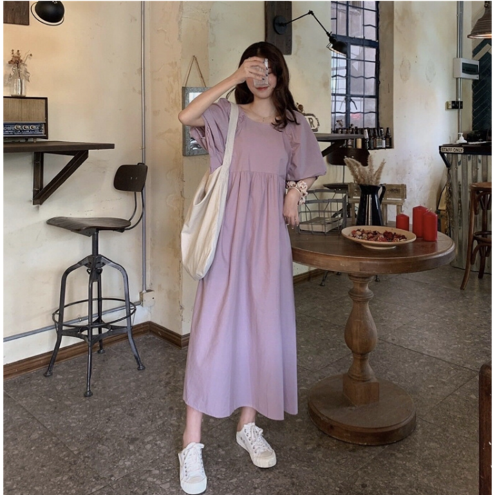 POMTOR 여성 리본 스트랩 루즈핏 롱 원피스