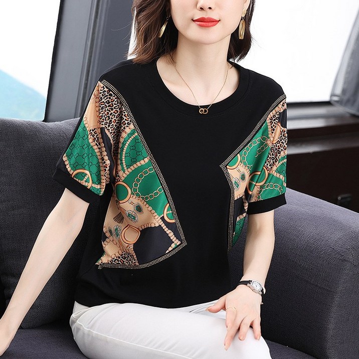 여성 여자 여름 반팔 럭셔리 상의 셔츠 중년여성룩 중년여성티셔츠 중년여성옷 M4XL 빅사이즈의류