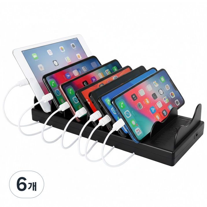 팝폰 7포트 확장가능 테이블오더 타워형 업소용 초고속 멀티충전기 TC71, TC71 블랙, 6개