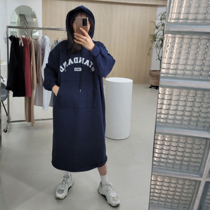 스탠다드 기모 후드롱 원피스