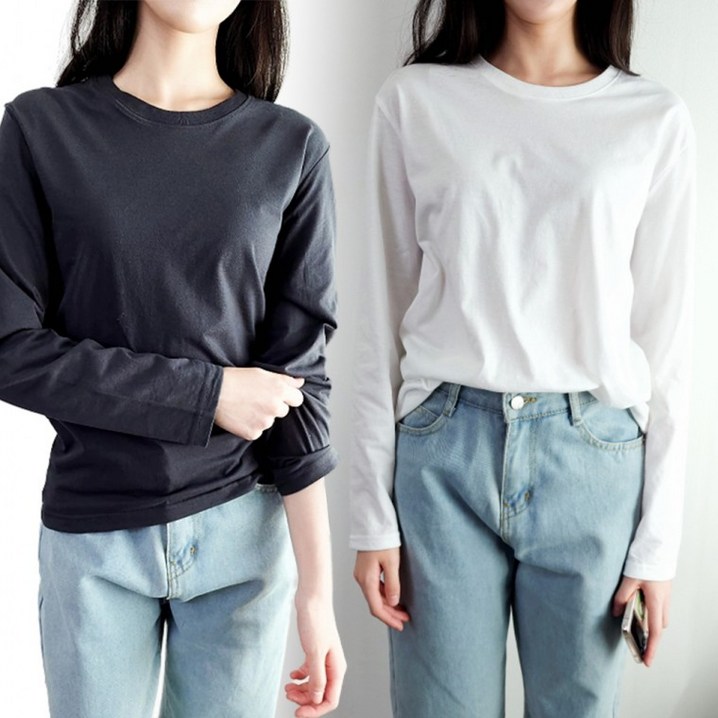 여자 레이어드 무지티 봄 가을 간절기 기본 긴팔 티셔츠 면티 2 PCS