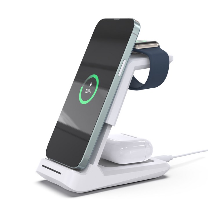 아이리버 3IN1 고속 무선충전기 애플워치 아이폰 멀티 거치대 맥세이프 ITCON31, 화이트, 1개