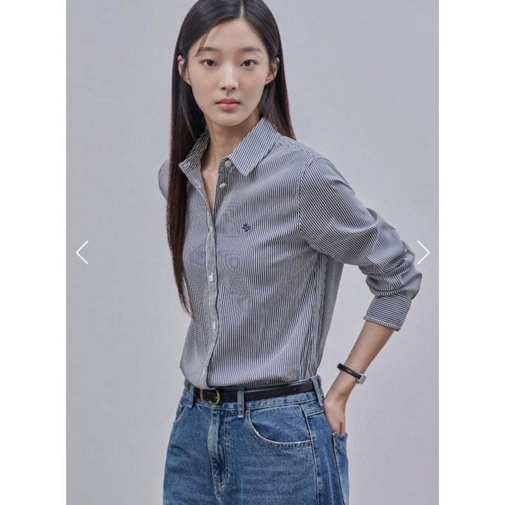 빈폴 BEANPOLE Essential 코튼 혼방 스트라이프 셔츠  네이비 BF4864E02R 669010