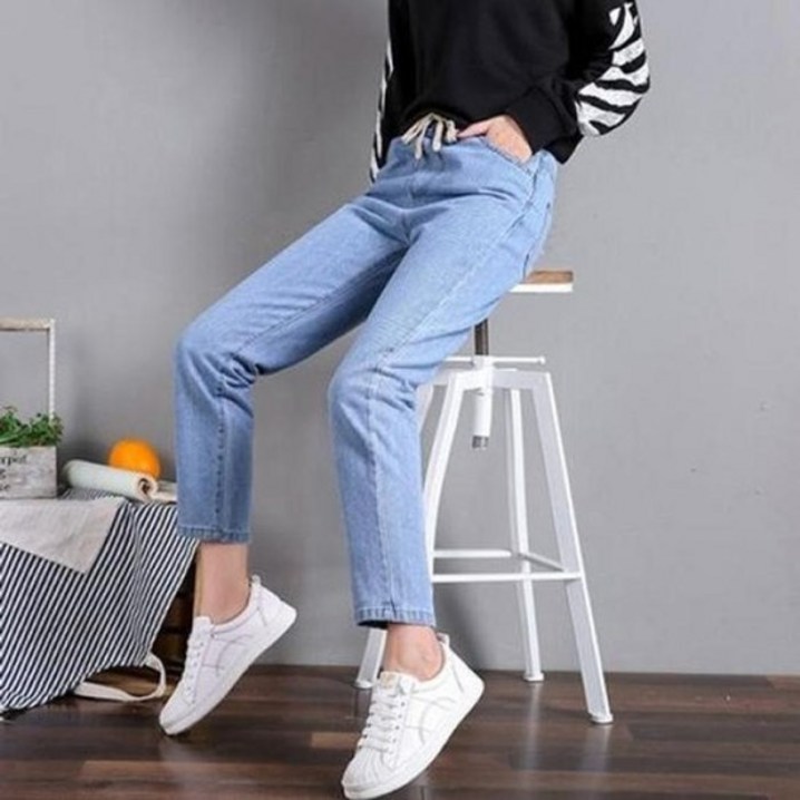 하우룩 9005 봄 여성 허리밴딩 스판 10부 보이핏 청바지 데님 팬츠 배기핏