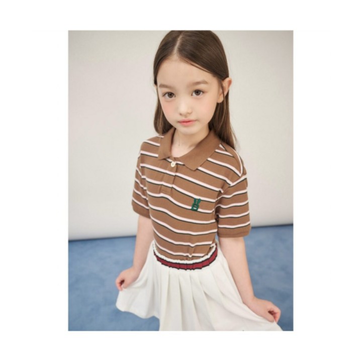 빈폴키즈 25FW 시즌오프 30 여아 스트라이프 반소매 피케티셔츠 브릭 BI5742G03C