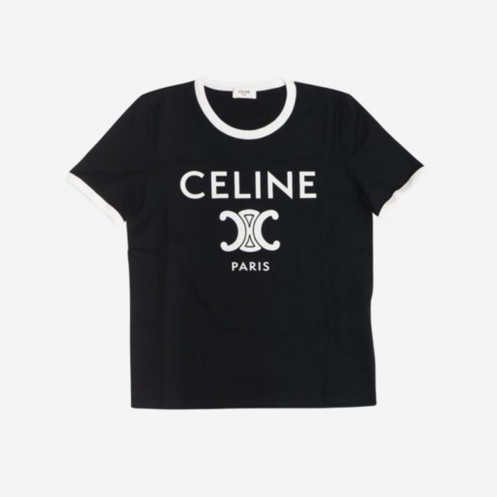 정품아닐시3배보상 W 셀린느 코튼 저지 파리 티셔츠 블랙 화이트 W Celine Paris TShirt in Cotton Jersey Black