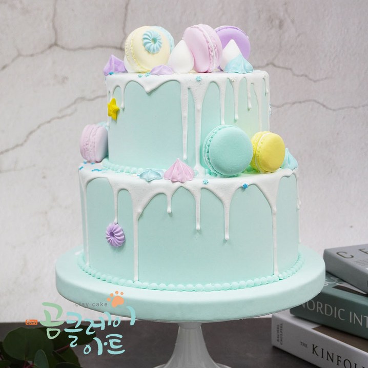 흘러내리는크림 유치원생일잔치 셀프상차림 마카롱민트 클레이케이크 28  21cm no.617, 1개