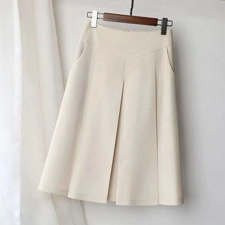 꽃소담 여성 플리츠 A라인 스판 포켓 미디 스커트 정장치마 XP272