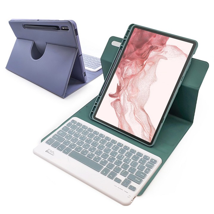 삼성 갤럭시탭 S8 플러스 S7 S7 FE 공용 12.4인치 룬드 회전 블루투스 키보드 북커버 케이스, 룬드회전키보드케이스아보카도 삼성 갤럭시탭 S8 플러스 S7 S7 FE 공용 12.4인치 룬드 회전 블루투스 키보드 북커버 케이스, 룬드회전키보드케이스아보카도