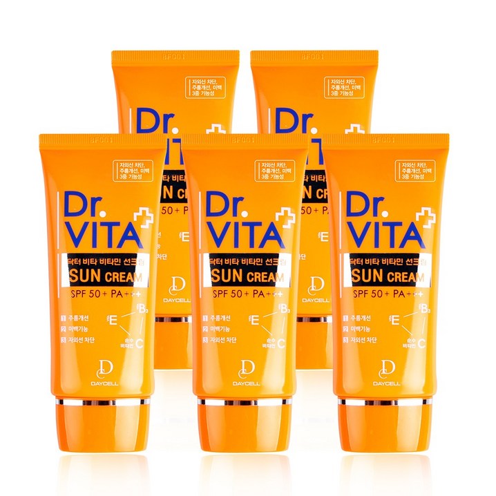 닥터비타 미백 주름개선 자외선 차단 3중 기능성 비타민 선크림 SPF50 PA, 50g, 5개 닥터비타 미백 주름개선 자외선 차단 3중 기능성 비타민 선크림 SPF50 PA, 50g, 5개