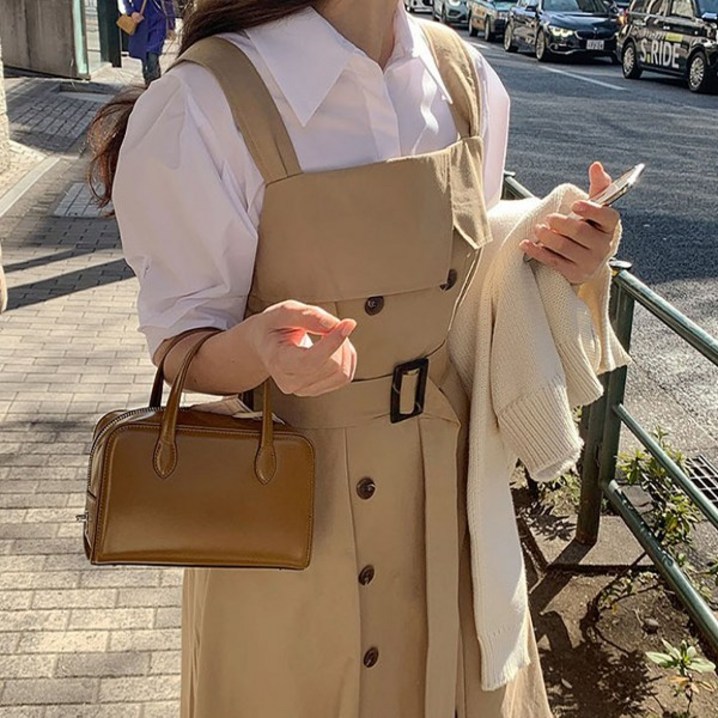 랜덤플레이 하객룩 레이어드 트렌치 민소매 롱원피스