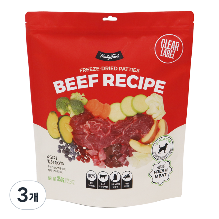 트러스티푸드 전연령 강아지 동결건조 포크 사료 패티, 3개, 350g