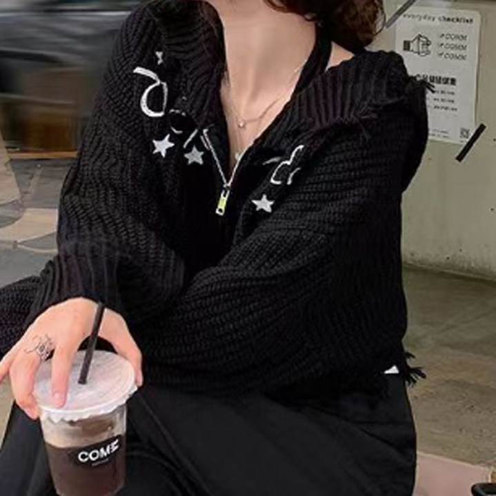 비비에모 여성용 레터링 크롭 후드 니트 집업 04293