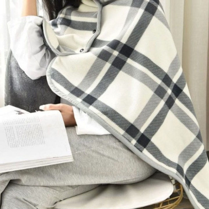 극세사 똑딱이 체크 망토 담요