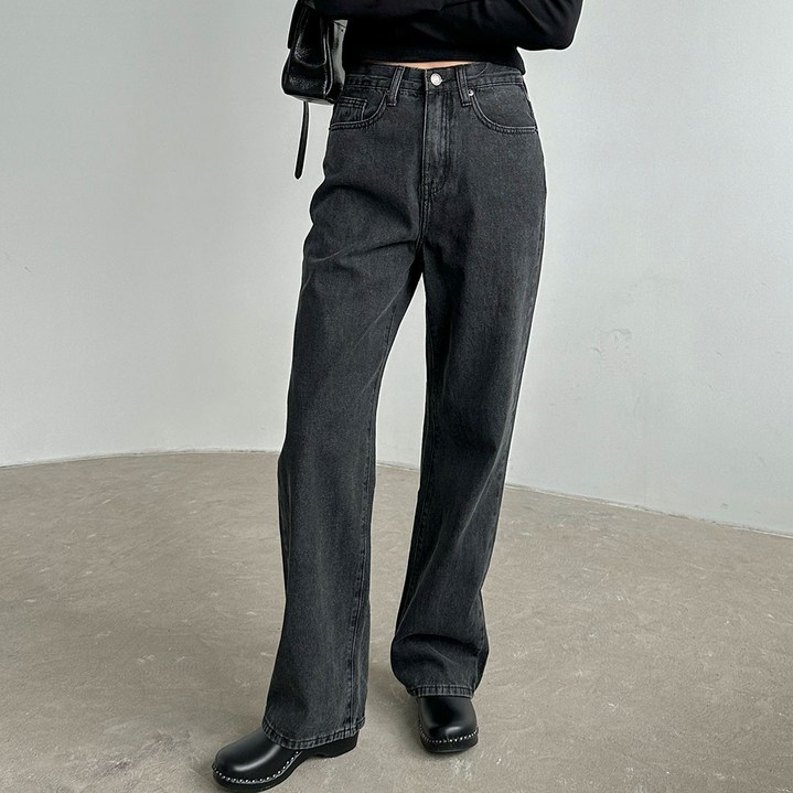 플랜데이 여성용 롱/미디움/숏 기장 고니 세미와이드 데님팬츠