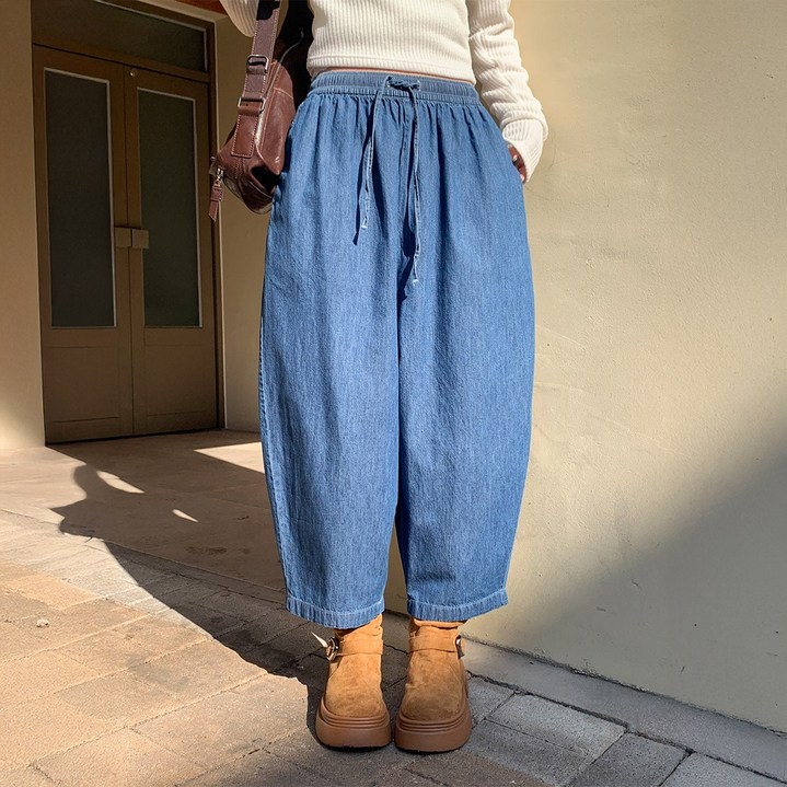 린다샵 여성용 콜리와 와이드 밴딩 데님 배기팬츠 cppt15755k61