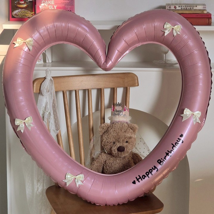 대형 하트 프레임 풍선 생일파티 풀세트 레터링+완제품 리본