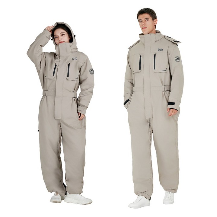 ZHINUO 지누오 오토바이 방풍복 패딩 우주복 일체형 스즈끼복 겨울 작업복 배달 방한복 라이딩 낚시복 스키복 허리 저퍼 허리 조절, 카키색