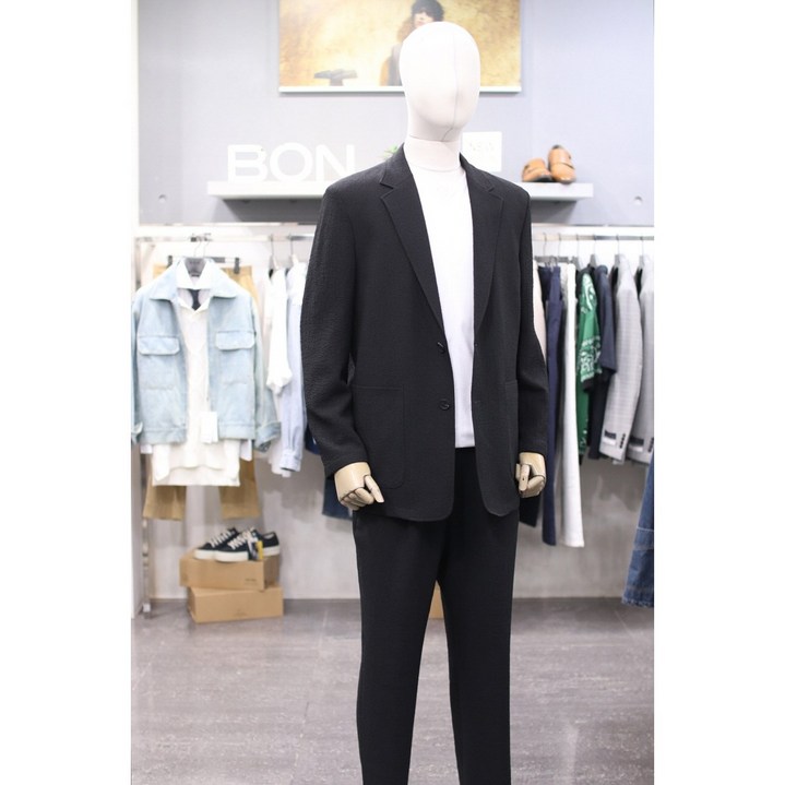 BON 캐주얼 정장 BNEME271T371BK 블랙 시어서커 세미오버핏 셋업 수트