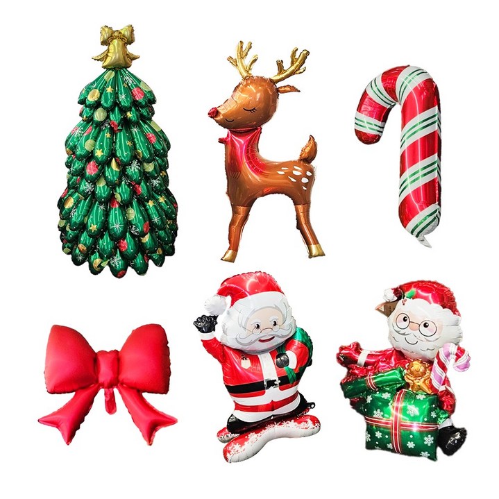 크리스마스 6종 세트 대형 풍선 트리 산타 리본 파티 장식 1.4m