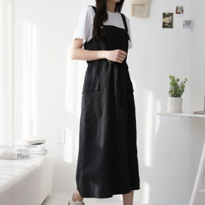 허리끈 루즈핏 뱃살커버 아메카지 아노락 멜빵원피스