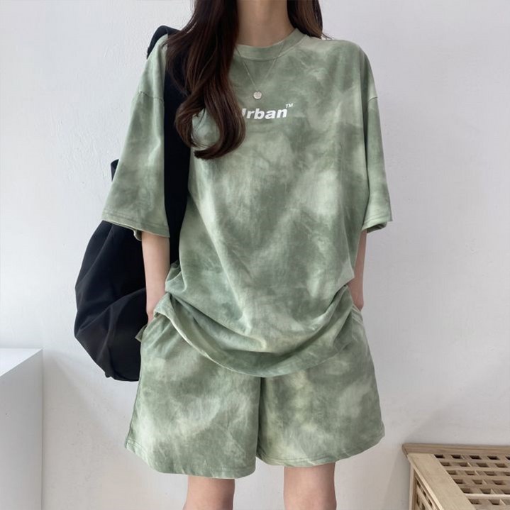 블랑루즈 나염 트레이닝 레터링 반팔셋업