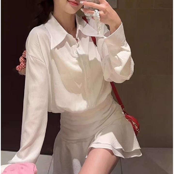 마리하우스 긴팔 카라 화이트원피스