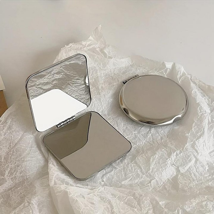 시크한 실버 사각형 휴대용 접이식 미니 손거울