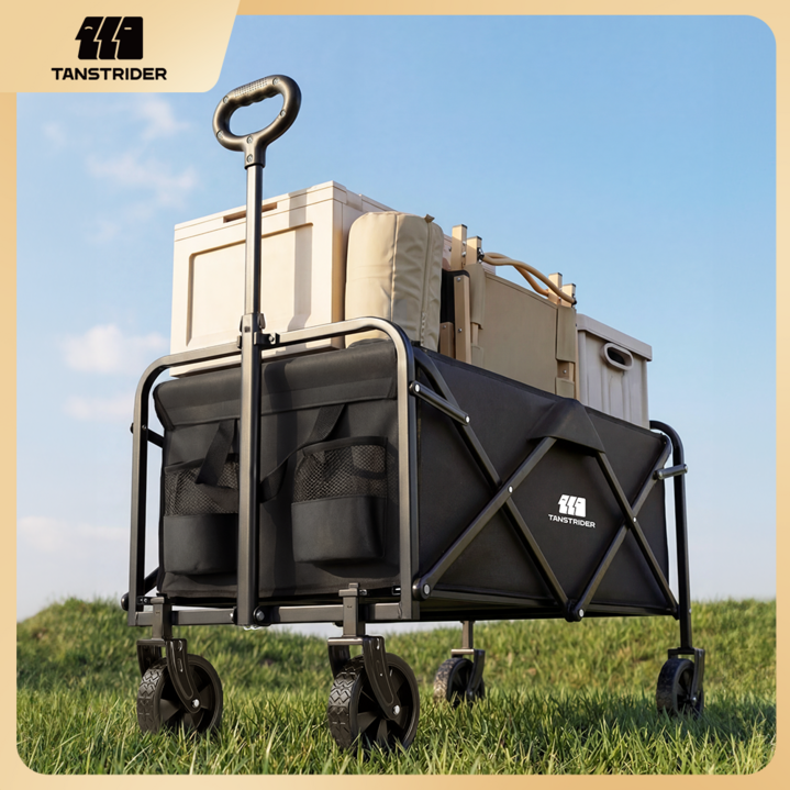 TANSTRIDER 웨건 접이식 아웃도어 캠핑 폴딩 카트 접이식 카트 쇼핑카트 장바구니 캐리어 카트 접이식 카트 4바퀴 캠핑웨건 캠핑 용품 폴딩카트80*49*91.5cm, 1개, 블랙