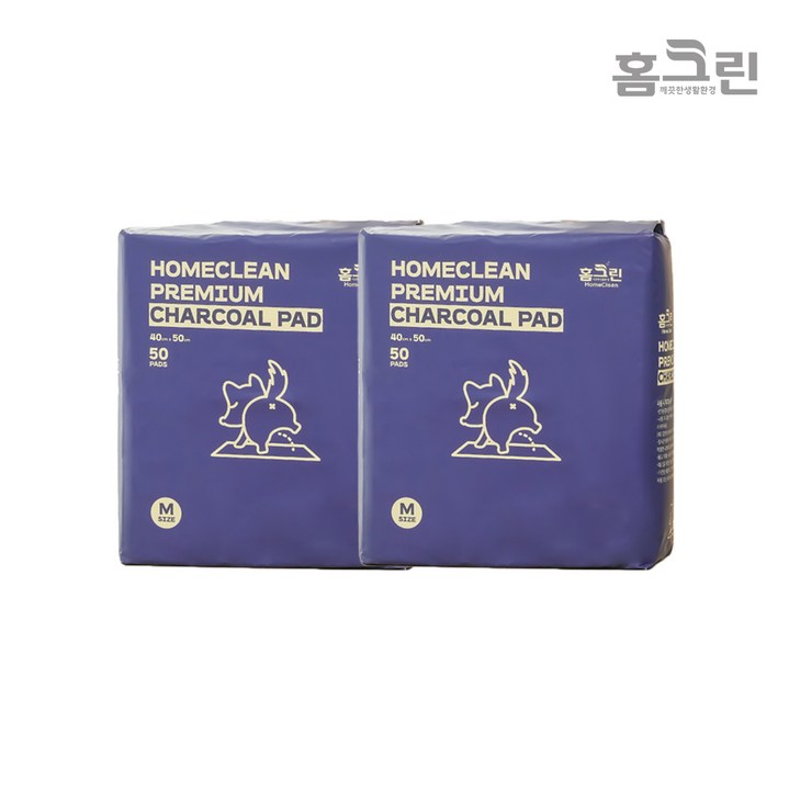 홈크린 강아지 차콜 논슬립 배변패드(50매)x2팩 총 100매 40*50cm 35g 소형, 2팩, 50매