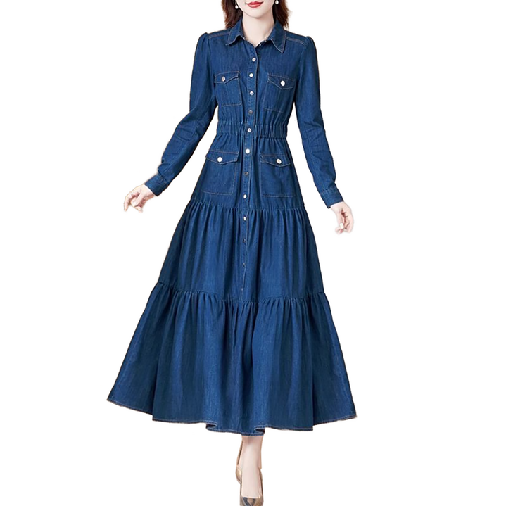 셀럽당 데님 원피스 여 봄가을 날씬해 보이는 롱스커트C01103