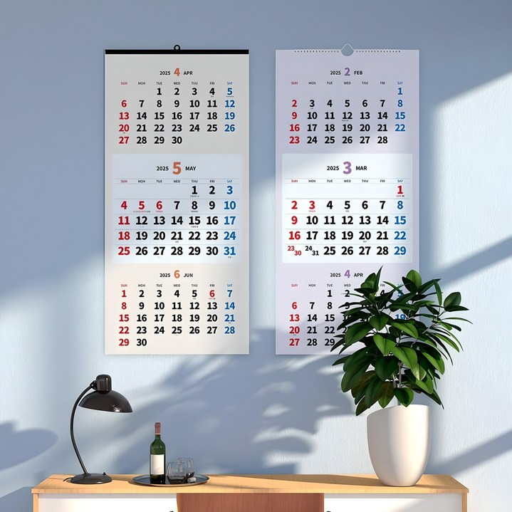 보아스넷 2025년 2026년 3단 달력 대형 벽걸이 큰글씨 캘린더 맞춤 제작 상호 인쇄, 1개