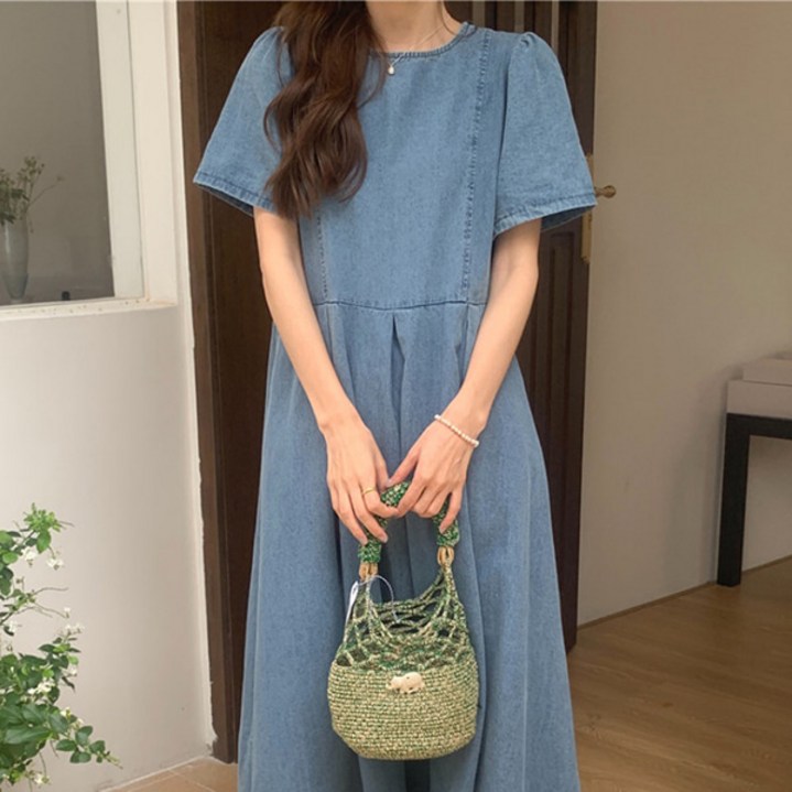 여성 의류 캐주얼 데님 반팔 롱 TDBNM0145