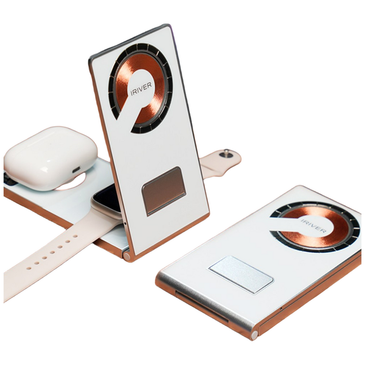 아이리버 ITC-MF100 맥세이프 무선충전기 거치대 애플워치 아이폰 에어팟 갤럭시폰 호환 가능 동시충전 고속충전 올인원 멀티충전기 접이식 폴더블 포터블형 코일 디자인 무선충전기, 1개