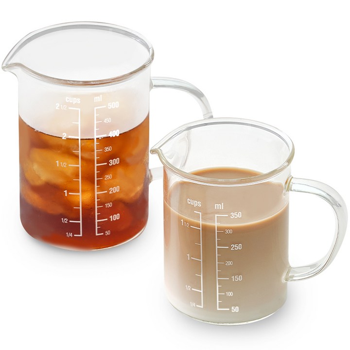 리본제이 유리 비커 계량컵 350ml  500ml 세트