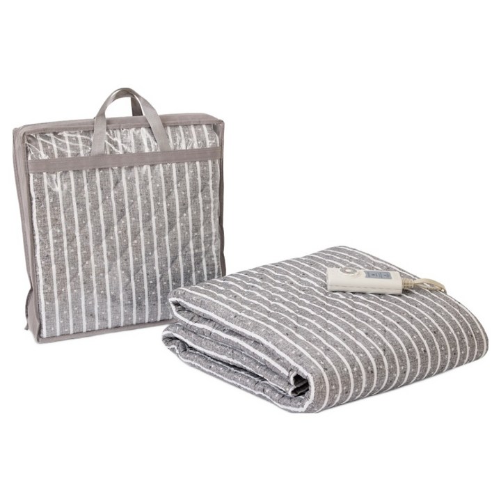 한일의료기 슬리브 워셔블 이중열선 탄소 전기요 HL-D210(25), 그레이&스트라이프, 대(135 x 180 cm)