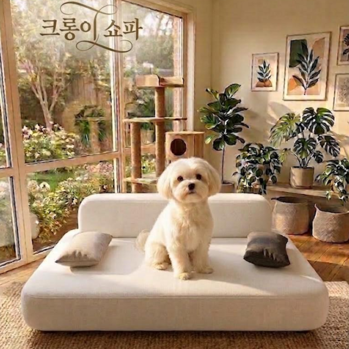 크롱이루비 중형대형 펫쇼파 국내제작 SF27K 고밀도 폼 사용 반려동물 소파 침대 중형대형 강아지 고양이, 1개, 크림