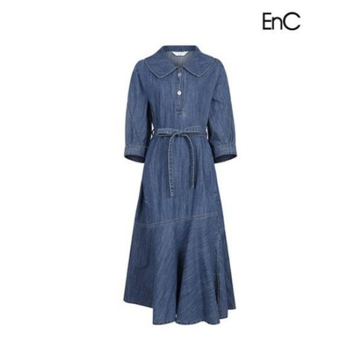 [하프클럽 이앤씨]EnC 블루 빅 카라 데님 워싱 원피스 ENOJ32453A